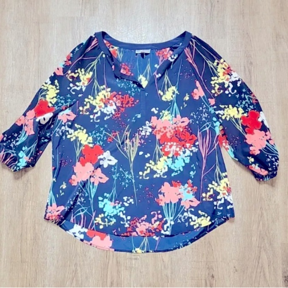 JM Collection Women’s Blouse Blue & Pink 3/4 Sleeve Size XL NWOT🌸